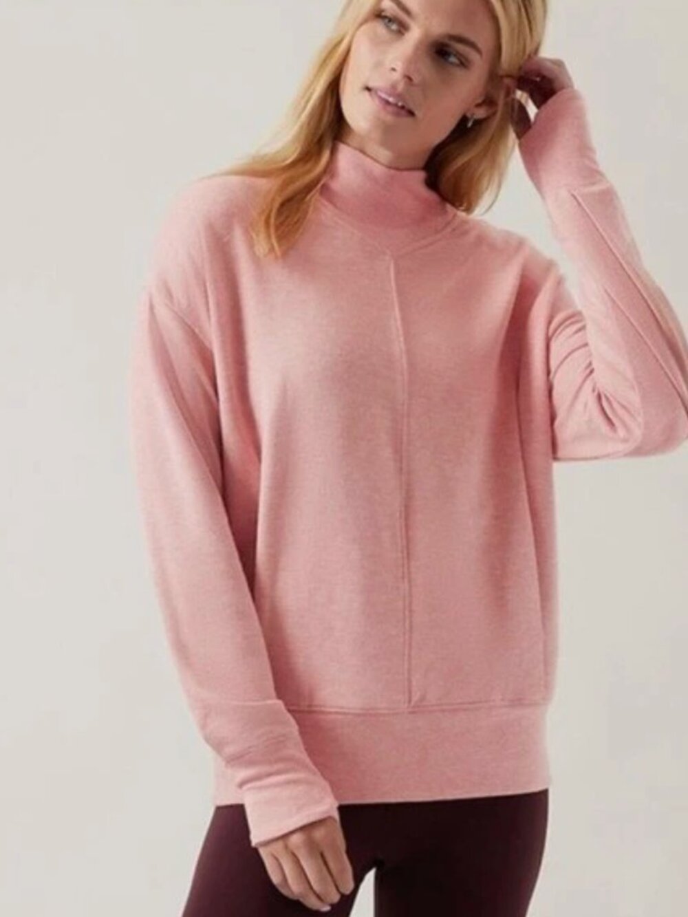 Athleta Apollo Crewneck Sweatshirt Conch Pink Heather SZ-M